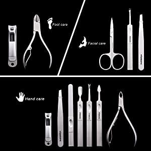 FAMILIFE Manicure Set, Nail Clippers Set Professional Manicure Kit 11 in 1 Stainless Steel Pedicure Tools Nail Kit Mens Grooming Kit with Portable Leather Travel Case Dark Violet Birthday Gifts
