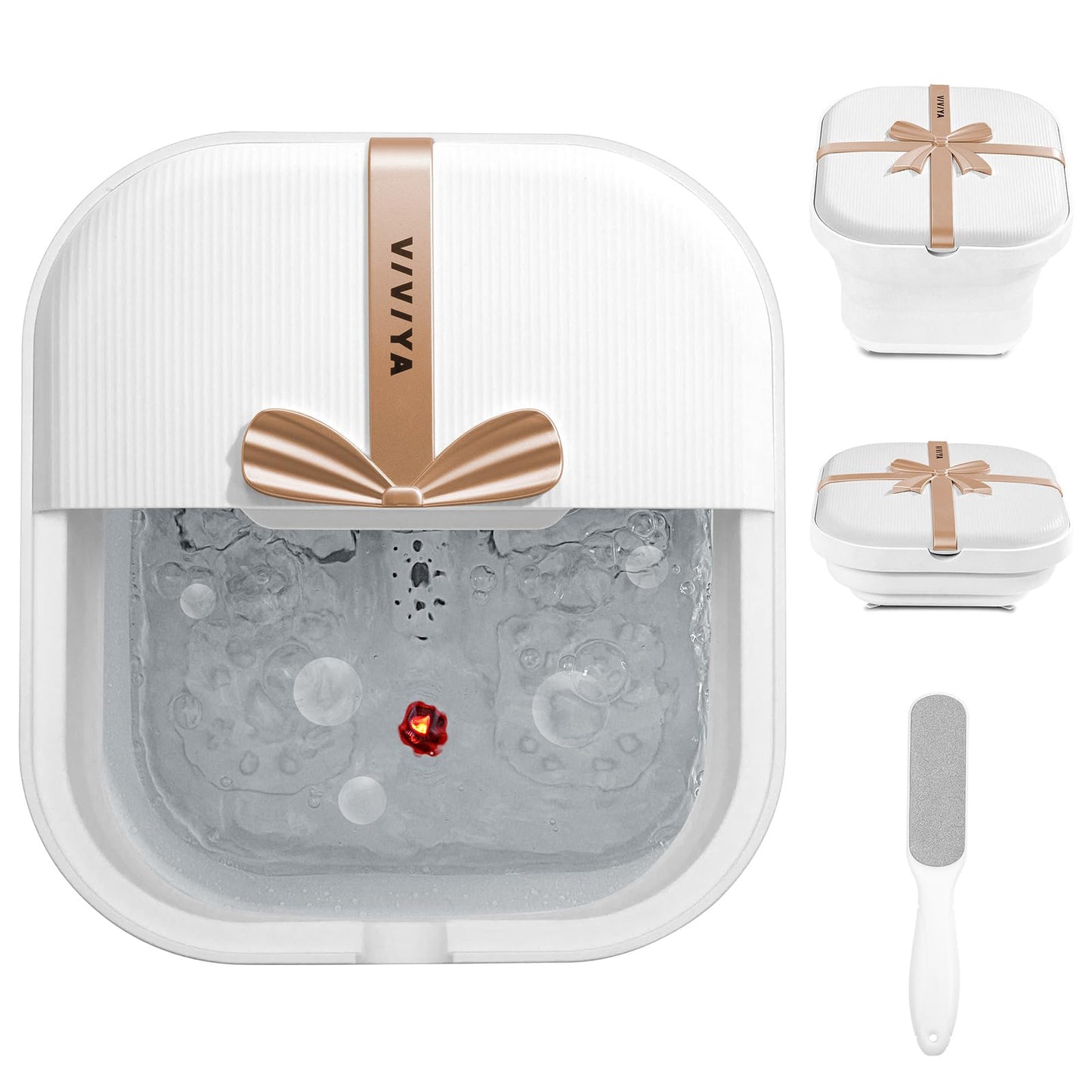 Collapsible Foot Bath Spa with Heat and Massage Rollers, Foldable Foot Soak Tub with Bubbles Jets and LED Light, Pedicure Foot Spa Massager with Foot Scrubber for Home Use (Pink)