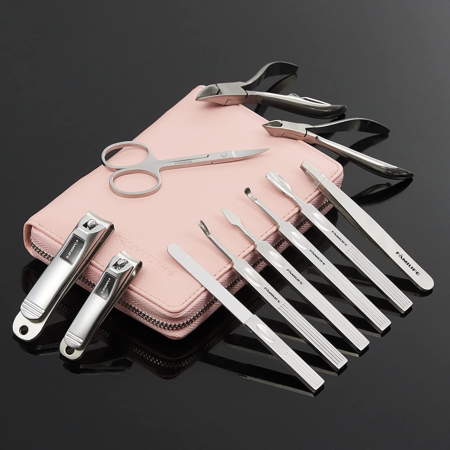 FAMILIFE Manicure Set, Nail Clippers Set Professional Manicure Kit 11 in 1 Stainless Steel Pedicure Tools Nail Kit Mens Grooming Kit with Portable Leather Travel Case Dark Violet Birthday Gifts