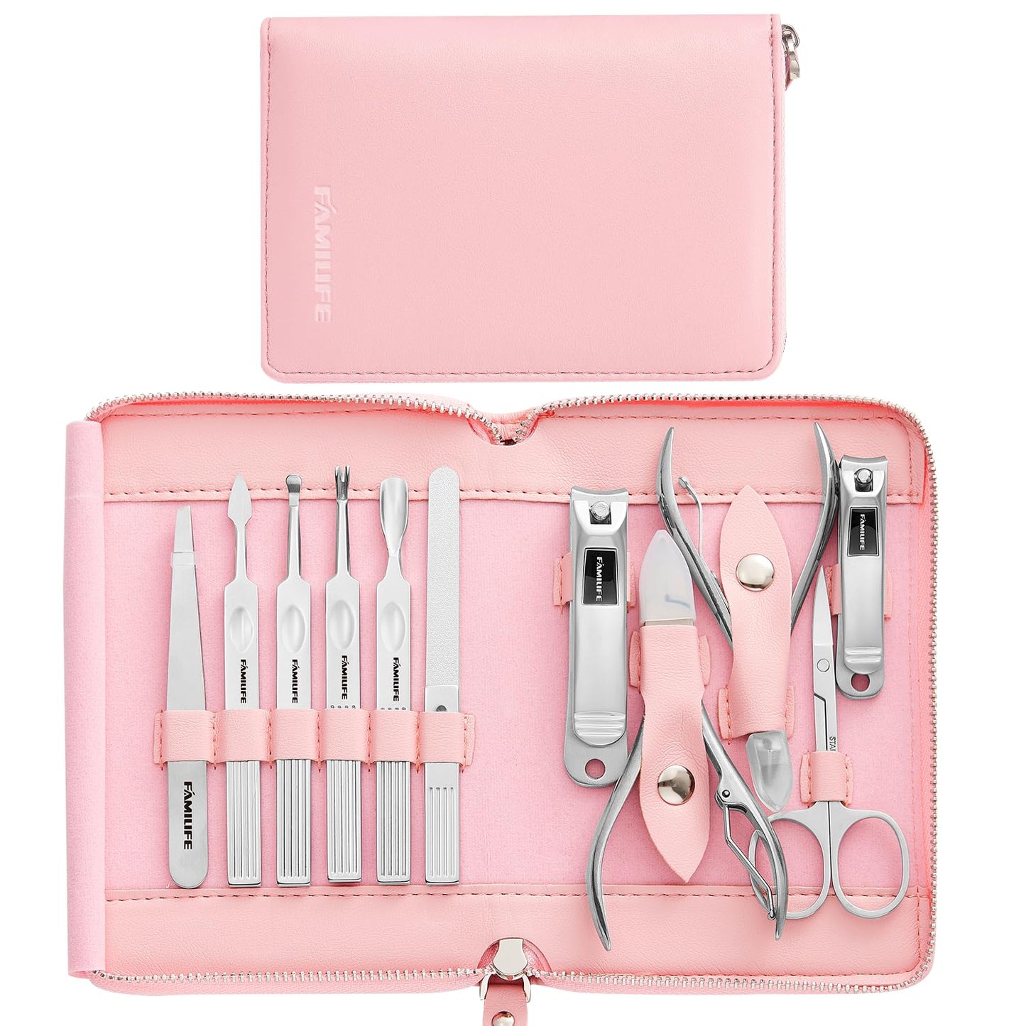 FAMILIFE Manicure Set, Nail Clippers Set Professional Manicure Kit 11 in 1 Stainless Steel Pedicure Tools Nail Kit Mens Grooming Kit with Portable Leather Travel Case Dark Violet Birthday Gifts