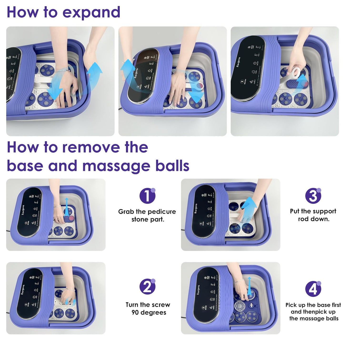 Collapsible Foot Spa Electric Rotary, Foot Bath with Heat, Bubble,Temp Control, and 24 Motorized Shiatsu Massage Balls, Pedicure Foot Spa Tub for Stress Relief (Black)
