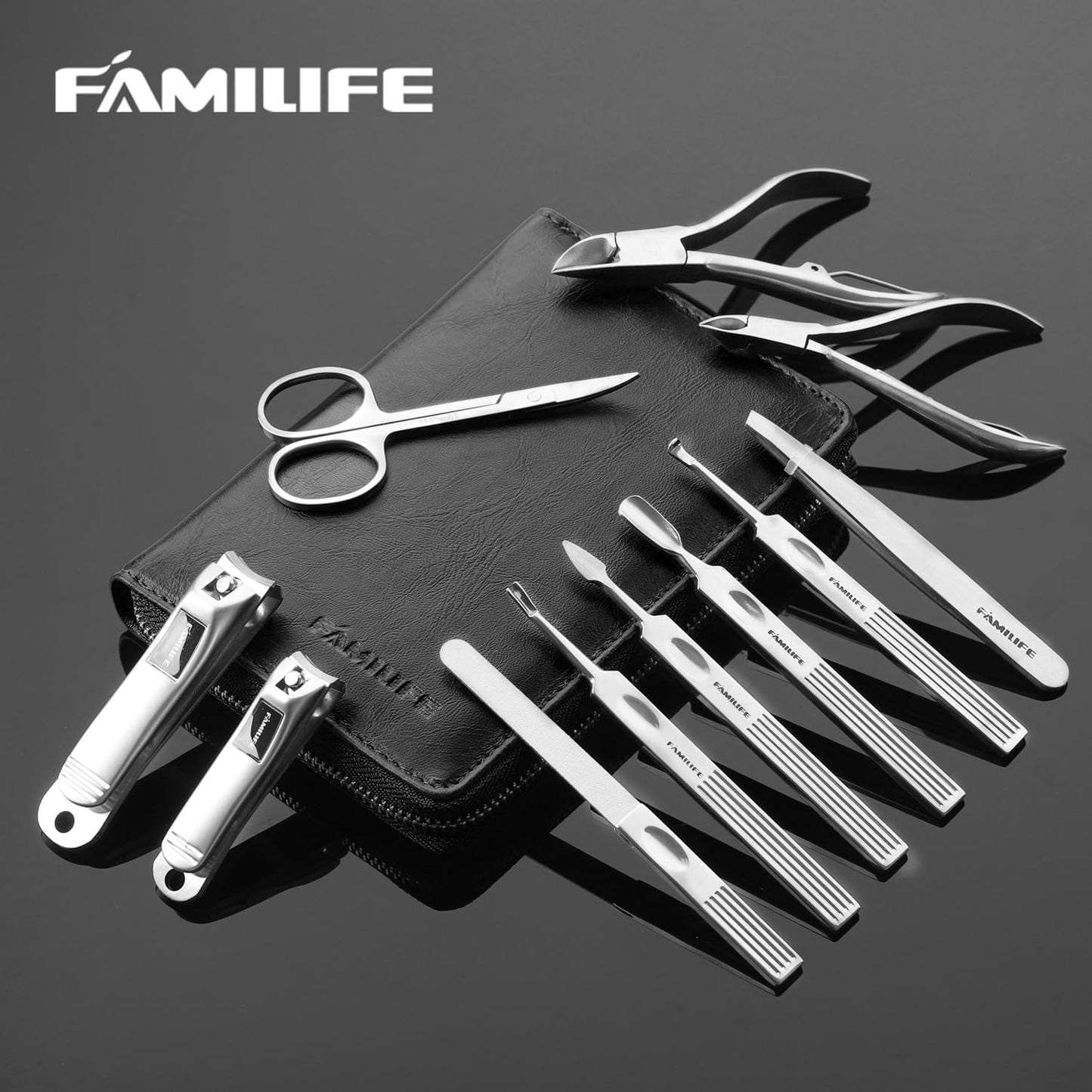 FAMILIFE Manicure Set, Nail Clippers Set Professional Manicure Kit 11 in 1 Stainless Steel Pedicure Tools Nail Kit Mens Grooming Kit with Portable Leather Travel Case Dark Violet Birthday Gifts