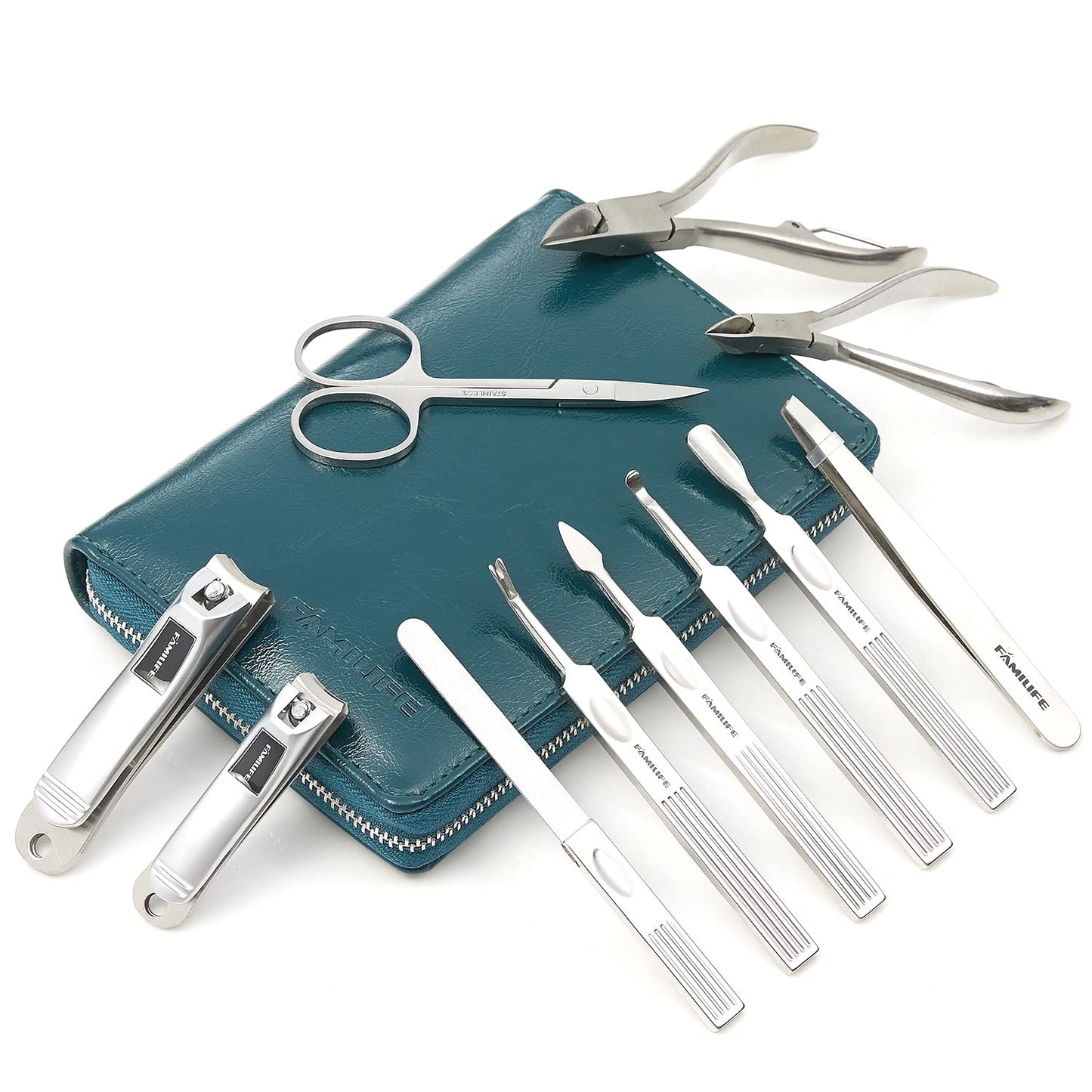 FAMILIFE Manicure Set, Nail Clippers Set Professional Manicure Kit 11 in 1 Stainless Steel Pedicure Tools Nail Kit Mens Grooming Kit with Portable Leather Travel Case Dark Violet Birthday Gifts