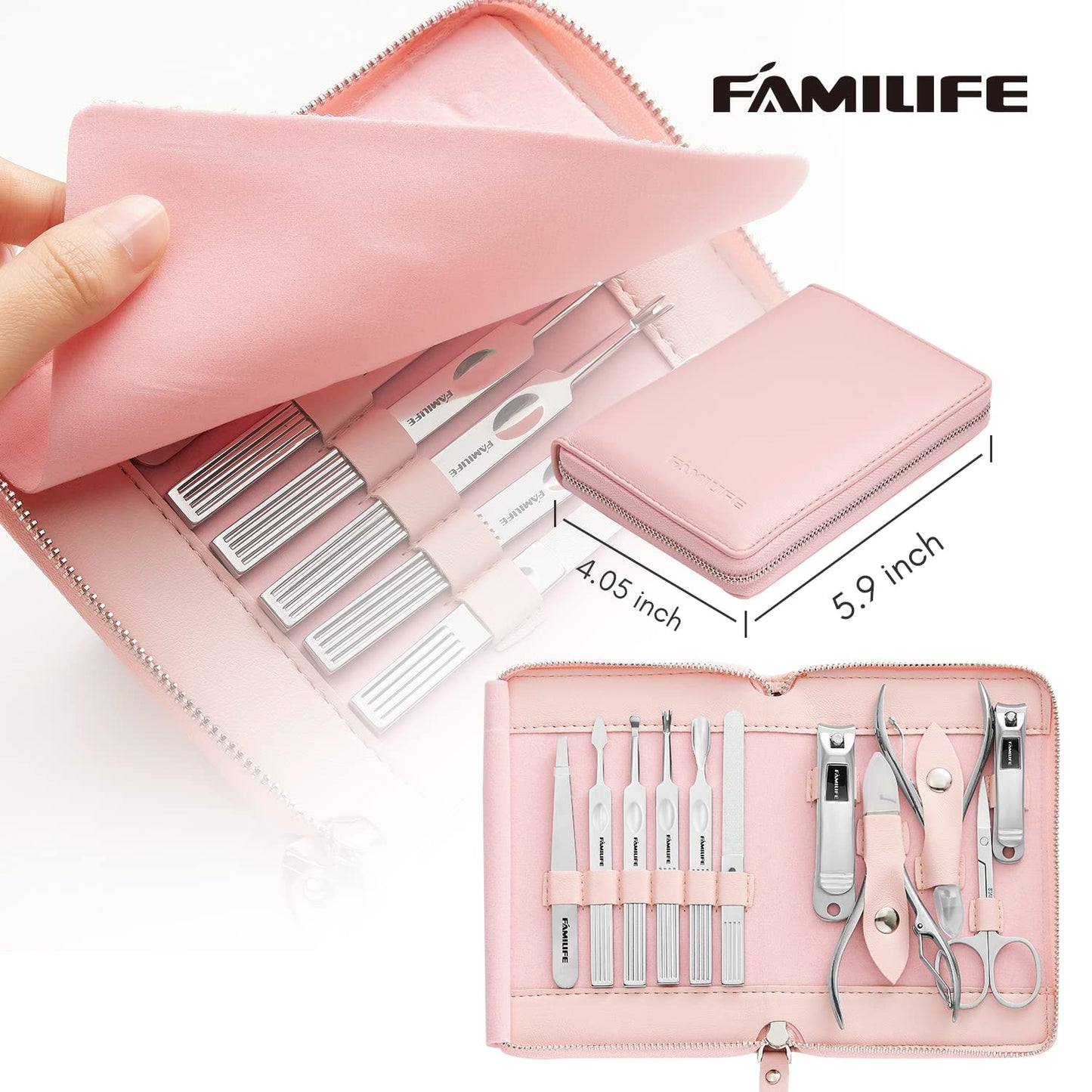 FAMILIFE Manicure Set, Nail Clippers Set Professional Manicure Kit 11 in 1 Stainless Steel Pedicure Tools Nail Kit Mens Grooming Kit with Portable Leather Travel Case Dark Violet Birthday Gifts