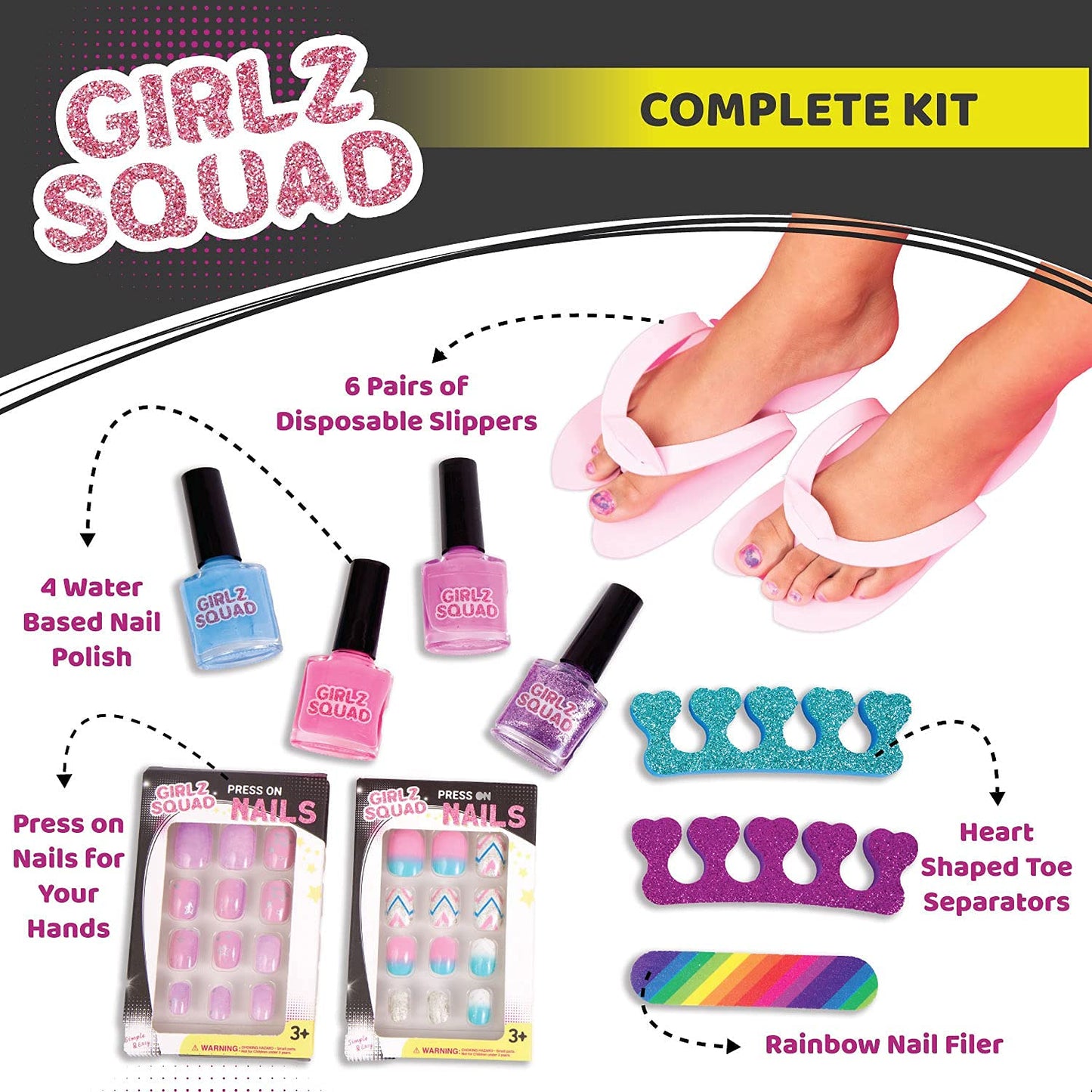 Foot Spa Sets for Girls Ages 7-12 with Nail Kit for Kids - DIY Manicure and Pedicure Set with Foot Care Kit Perfect for Sleepovers and Slumber Party. Helps Develop Self-Care and Creativity