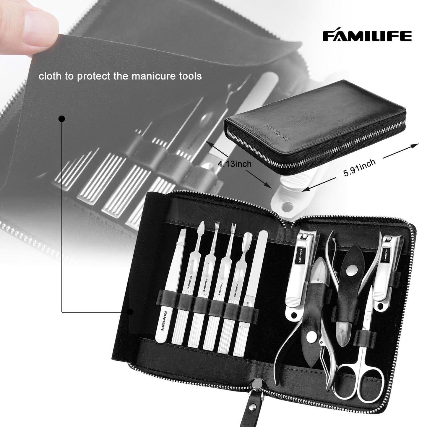 FAMILIFE Manicure Set, Nail Clippers Set Professional Manicure Kit 11 in 1 Stainless Steel Pedicure Tools Nail Kit Mens Grooming Kit with Portable Leather Travel Case Dark Violet Birthday Gifts