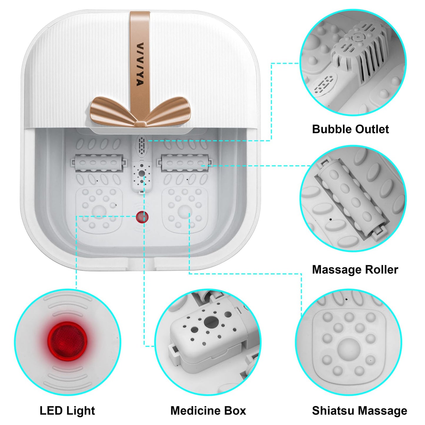 Collapsible Foot Bath Spa with Heat and Massage Rollers, Foldable Foot Soak Tub with Bubbles Jets and LED Light, Pedicure Foot Spa Massager with Foot Scrubber for Home Use (Pink)
