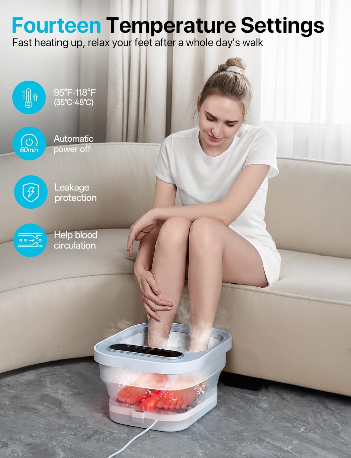 ALLJOY Foot Spa Bath Massager with Heat, Collapsible Foot Massager Spa Soaking Tub with Bubbles, Pumice Stone, Timer, 6 Shiatsu Massage Rollers Pedicure Foot Spa for Relaxation, Gifts