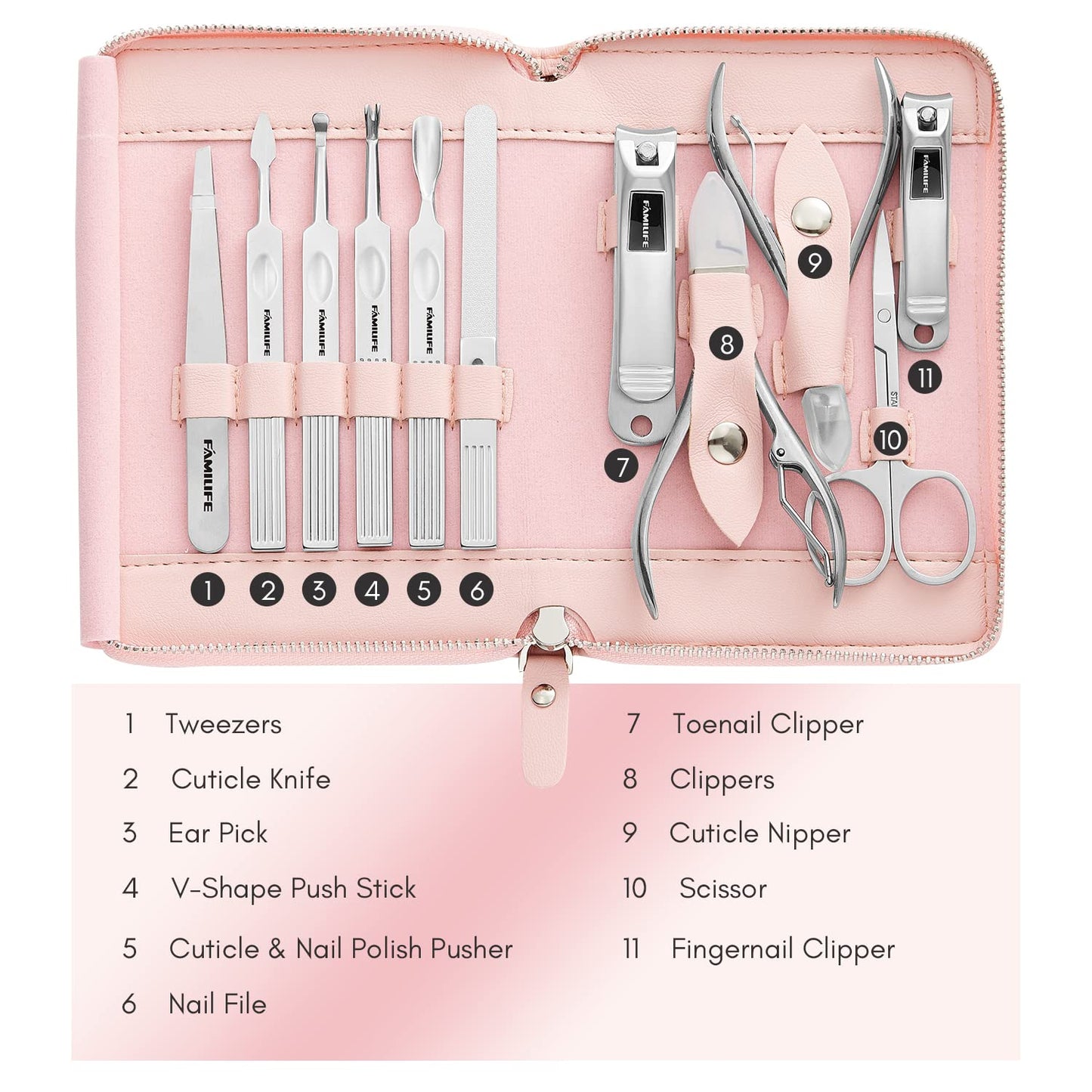 FAMILIFE Manicure Set, Nail Clippers Set Professional Manicure Kit 11 in 1 Stainless Steel Pedicure Tools Nail Kit Mens Grooming Kit with Portable Leather Travel Case Dark Violet Birthday Gifts