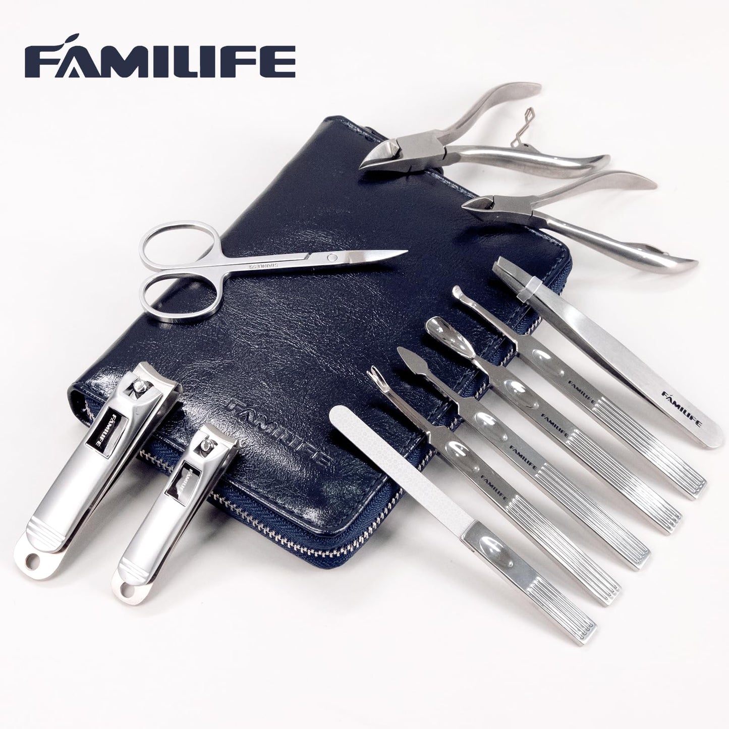 FAMILIFE Manicure Set, Nail Clippers Set Professional Manicure Kit 11 in 1 Stainless Steel Pedicure Tools Nail Kit Mens Grooming Kit with Portable Leather Travel Case Dark Violet Birthday Gifts