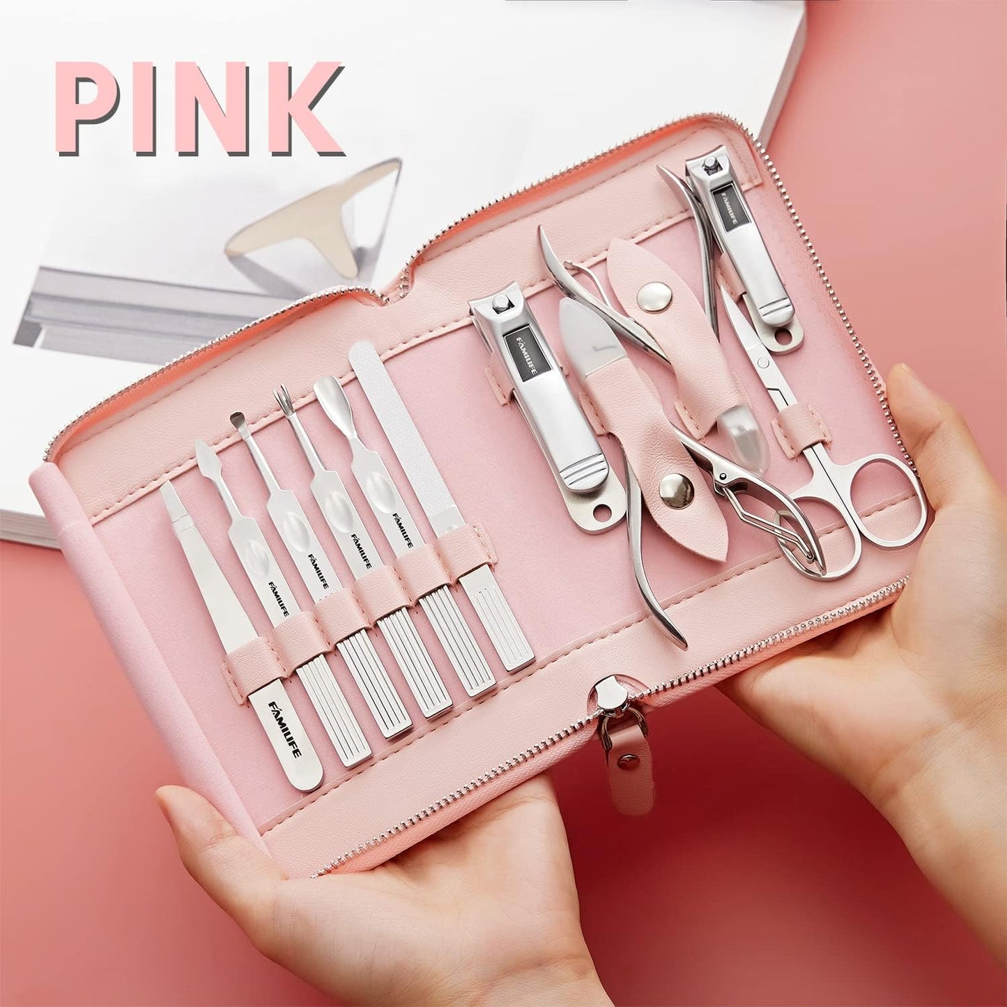 FAMILIFE Manicure Set, Nail Clippers Set Professional Manicure Kit 11 in 1 Stainless Steel Pedicure Tools Nail Kit Mens Grooming Kit with Portable Leather Travel Case Dark Violet Birthday Gifts