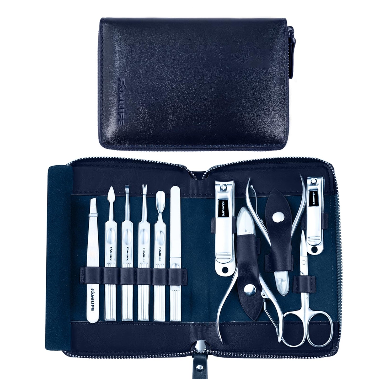 FAMILIFE Manicure Set, Nail Clippers Set Professional Manicure Kit 11 in 1 Stainless Steel Pedicure Tools Nail Kit Mens Grooming Kit with Portable Leather Travel Case Dark Violet Birthday Gifts