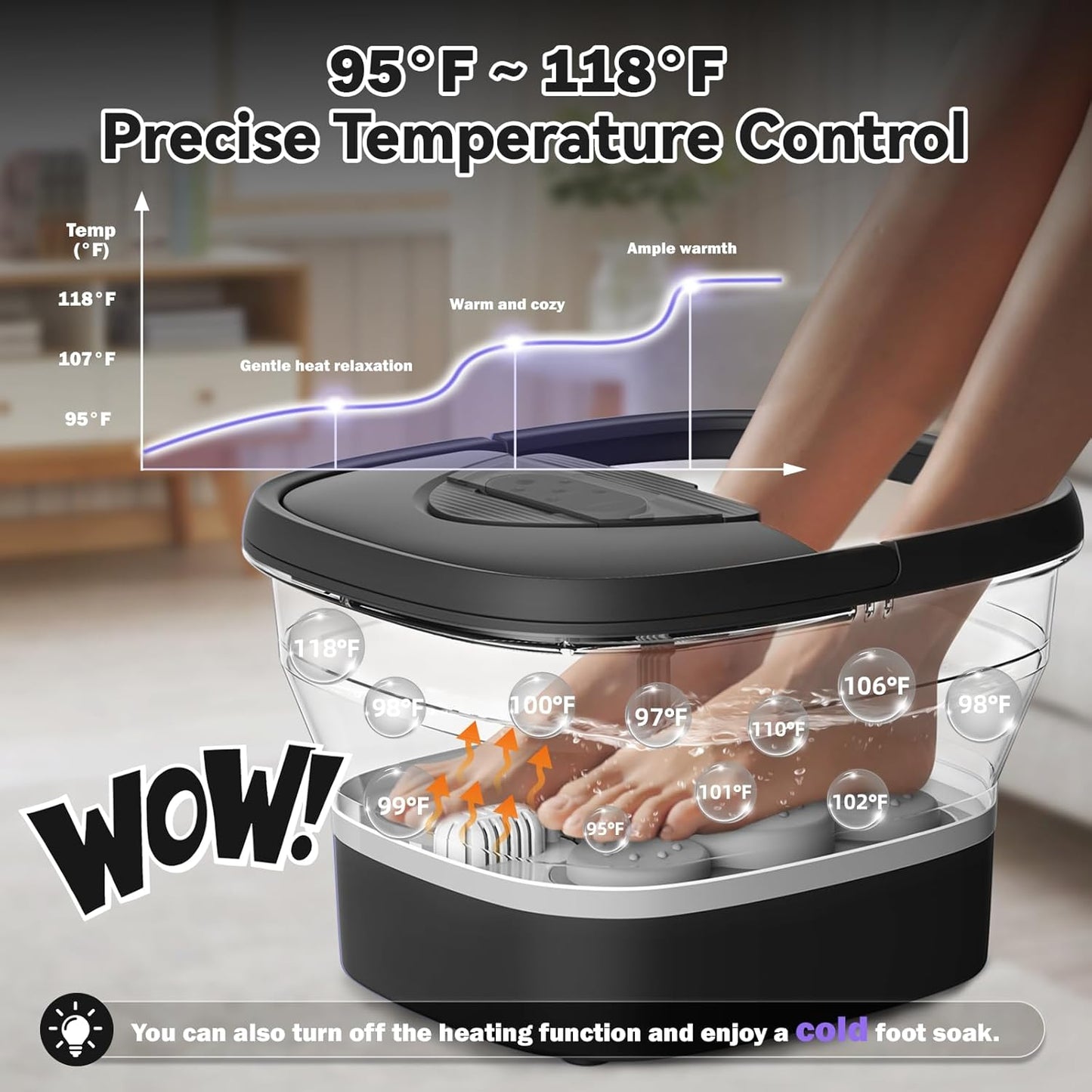 Foot Spa Collapsible, Foot Bath Massager with Heat, Remote, Timer, and 24 Motorized Shiatsu Massage Balls, Foot Soaking Tub Supports Hot/Cold Water Soaking- BA03H