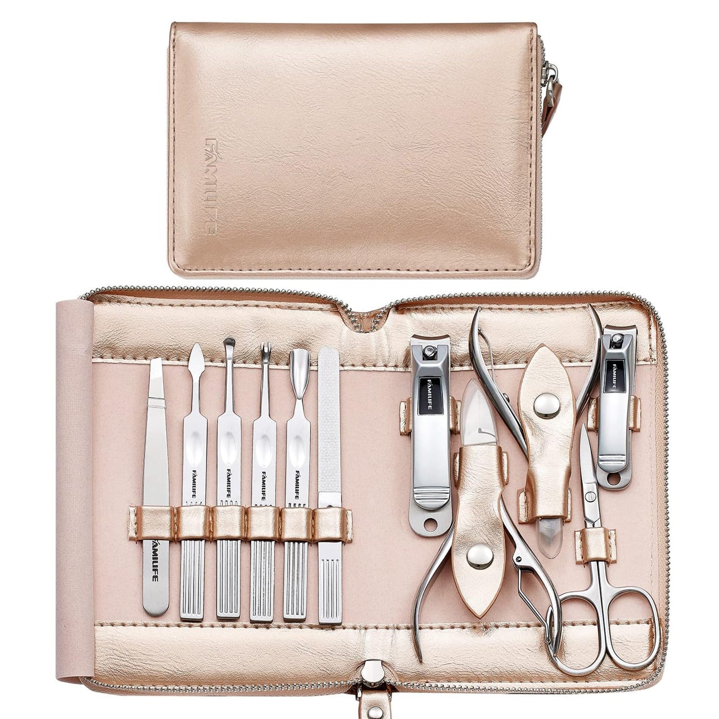 FAMILIFE Manicure Set, Nail Clippers Set Professional Manicure Kit 11 in 1 Stainless Steel Pedicure Tools Nail Kit Mens Grooming Kit with Portable Leather Travel Case Dark Violet Birthday Gifts