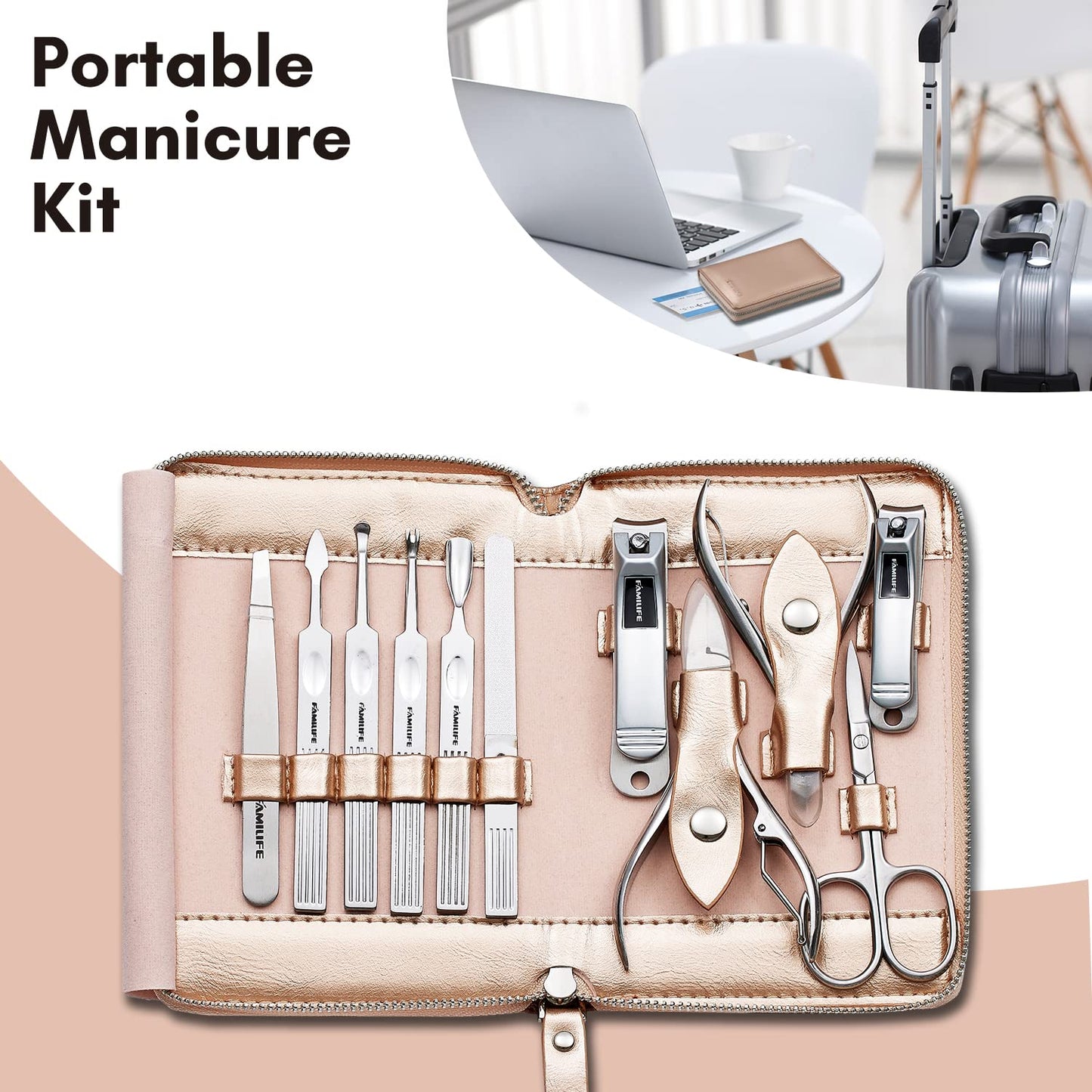 FAMILIFE Manicure Set, Nail Clippers Set Professional Manicure Kit 11 in 1 Stainless Steel Pedicure Tools Nail Kit Mens Grooming Kit with Portable Leather Travel Case Dark Violet Birthday Gifts