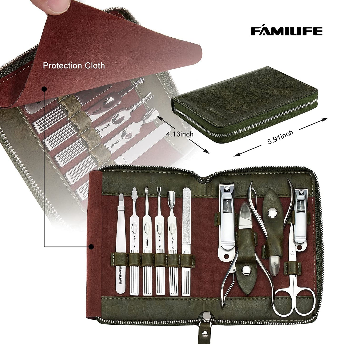 FAMILIFE Manicure Set, Nail Clippers Set Professional Manicure Kit 11 in 1 Stainless Steel Pedicure Tools Nail Kit Mens Grooming Kit with Portable Leather Travel Case Dark Violet Birthday Gifts