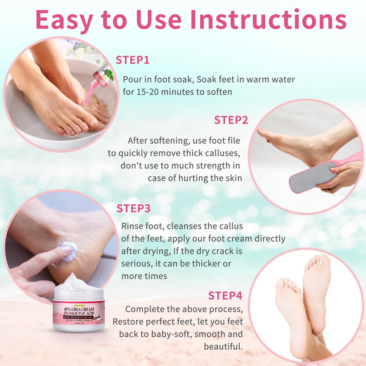 Foot Soak Set Pedicure Kit Foot Spa Callus Remover for Feet Cuticle Remover Foot File for Dead Skin Pink Salt Urea Cream for Feet Aloe Lavender Pedicure Supplies Dry Cracked Feet for Women Men