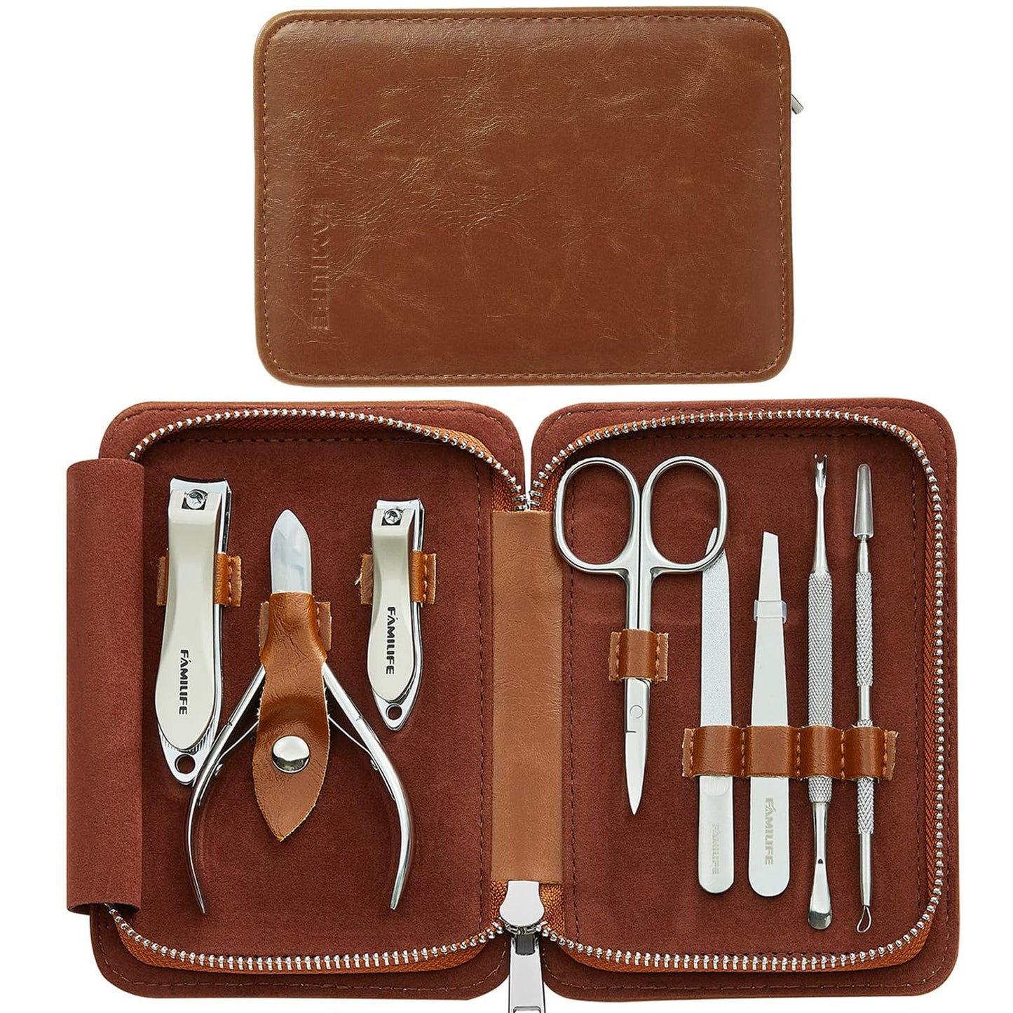 FAMILIFE Manicure Set, Nail Clippers Set Professional Manicure Kit 11 in 1 Stainless Steel Pedicure Tools Nail Kit Mens Grooming Kit with Portable Leather Travel Case Dark Violet Birthday Gifts