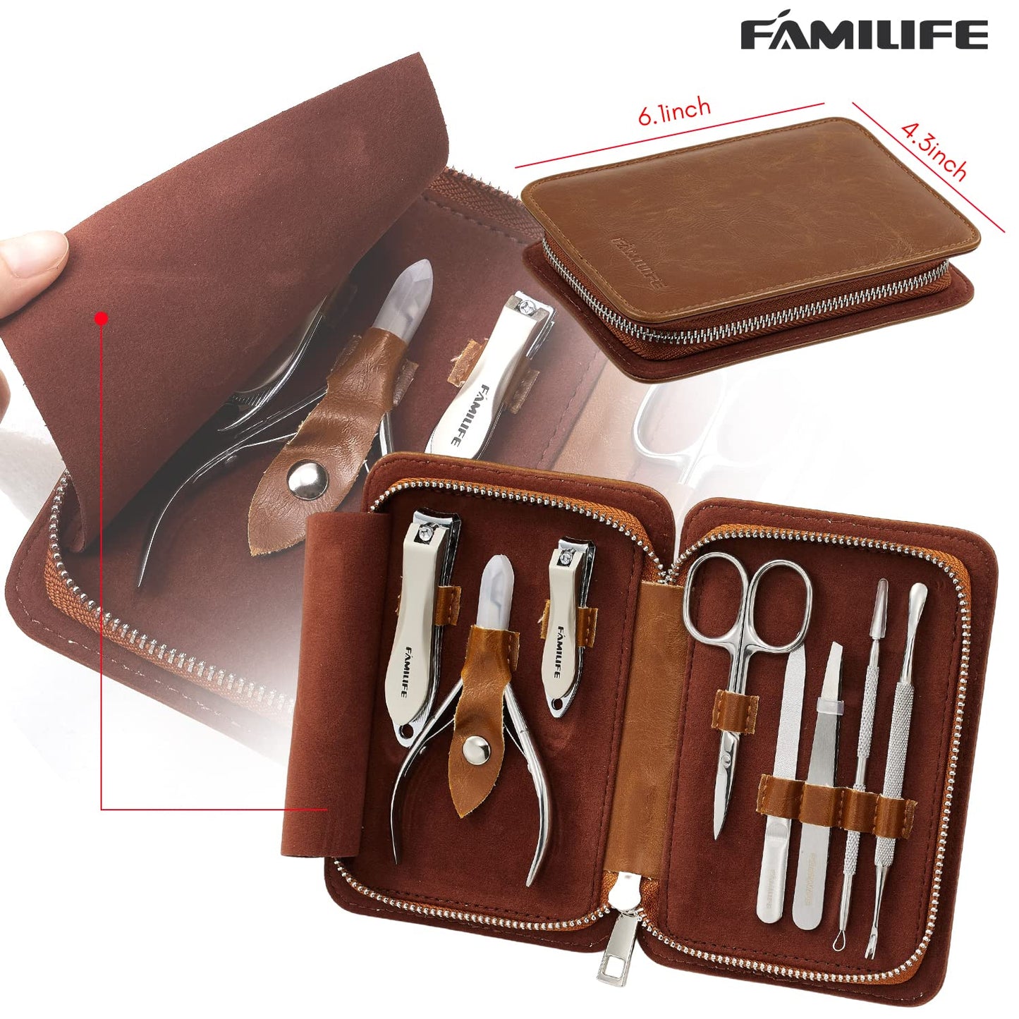 FAMILIFE Manicure Set, Nail Clippers Set Professional Manicure Kit 11 in 1 Stainless Steel Pedicure Tools Nail Kit Mens Grooming Kit with Portable Leather Travel Case Dark Violet Birthday Gifts