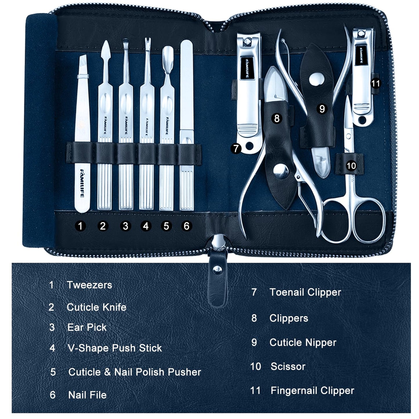 FAMILIFE Manicure Set, Nail Clippers Set Professional Manicure Kit 11 in 1 Stainless Steel Pedicure Tools Nail Kit Mens Grooming Kit with Portable Leather Travel Case Dark Violet Birthday Gifts