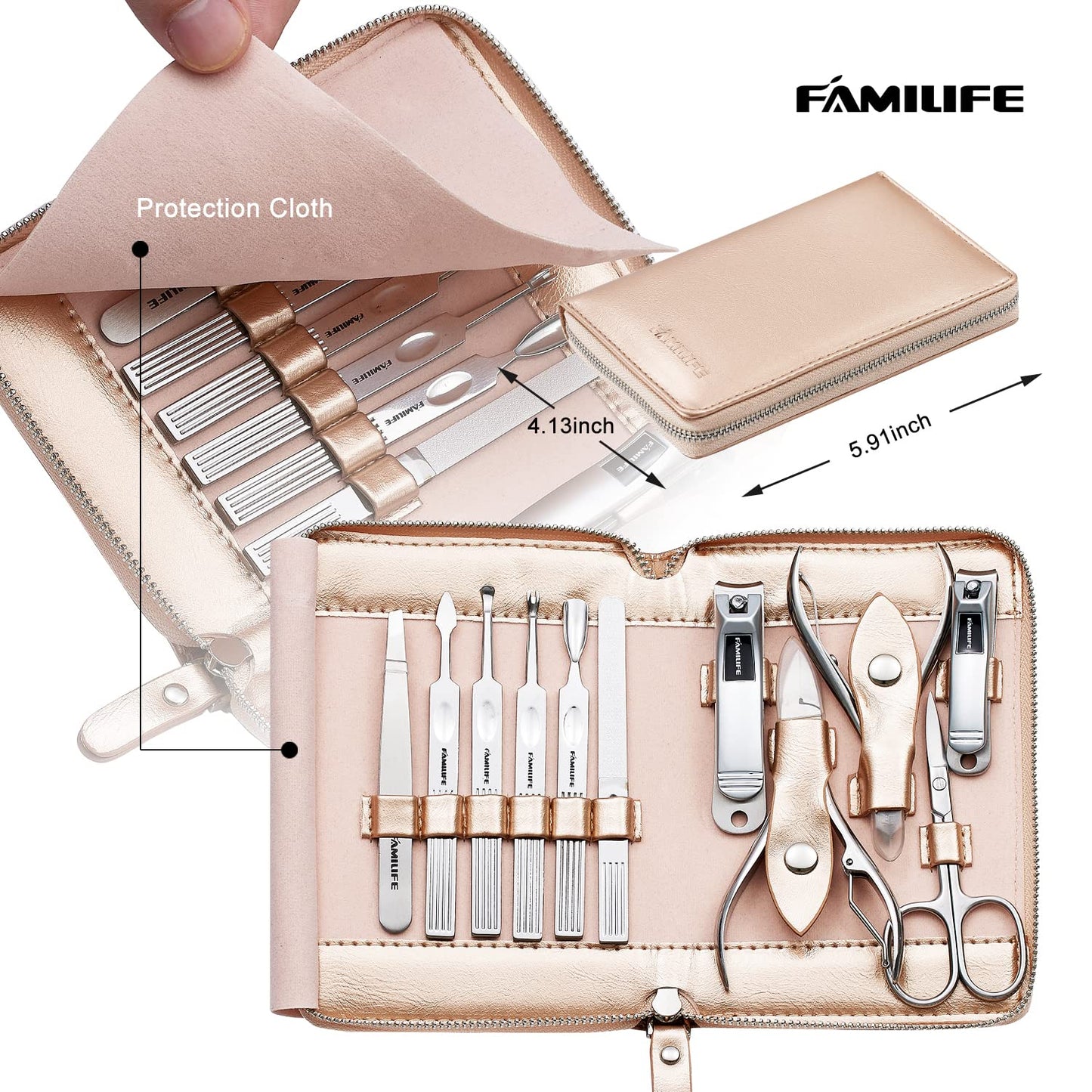 FAMILIFE Manicure Set, Nail Clippers Set Professional Manicure Kit 11 in 1 Stainless Steel Pedicure Tools Nail Kit Mens Grooming Kit with Portable Leather Travel Case Dark Violet Birthday Gifts