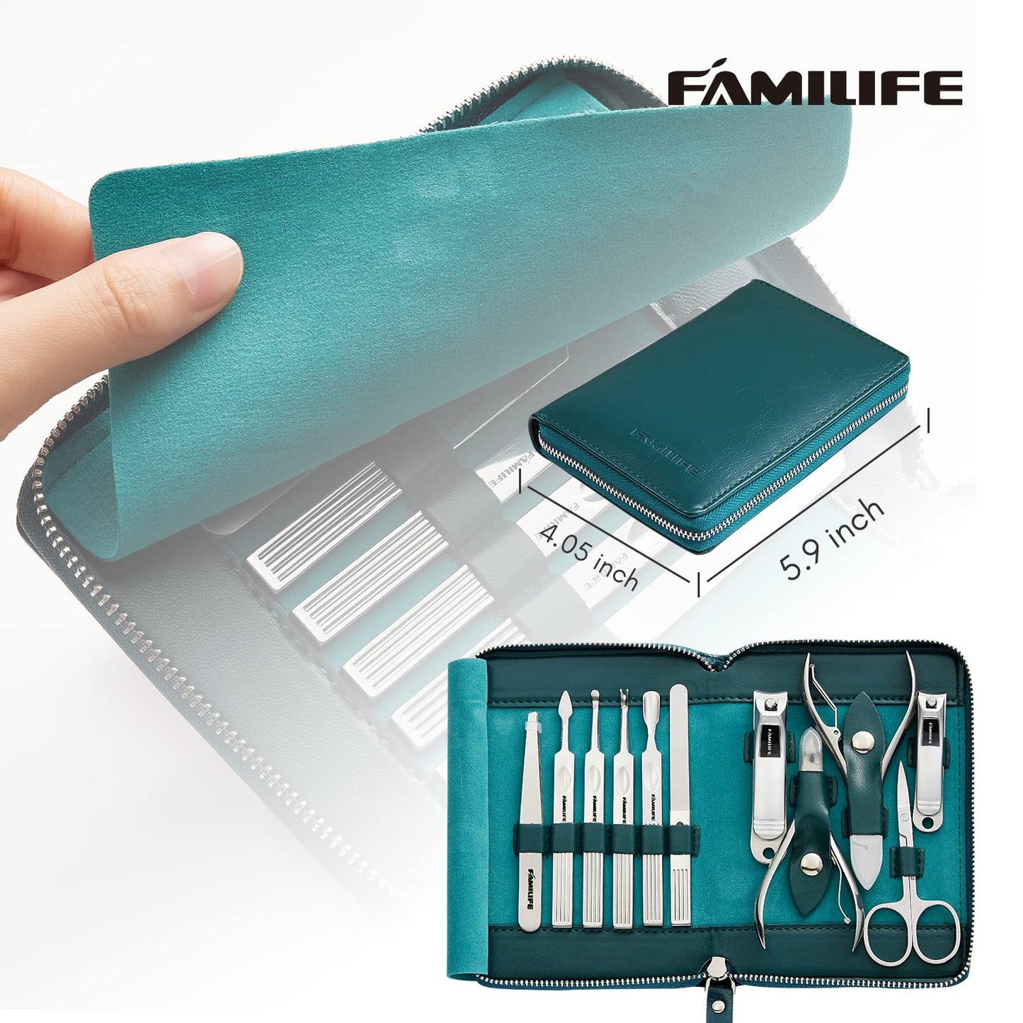 FAMILIFE Manicure Set, Nail Clippers Set Professional Manicure Kit 11 in 1 Stainless Steel Pedicure Tools Nail Kit Mens Grooming Kit with Portable Leather Travel Case Dark Violet Birthday Gifts