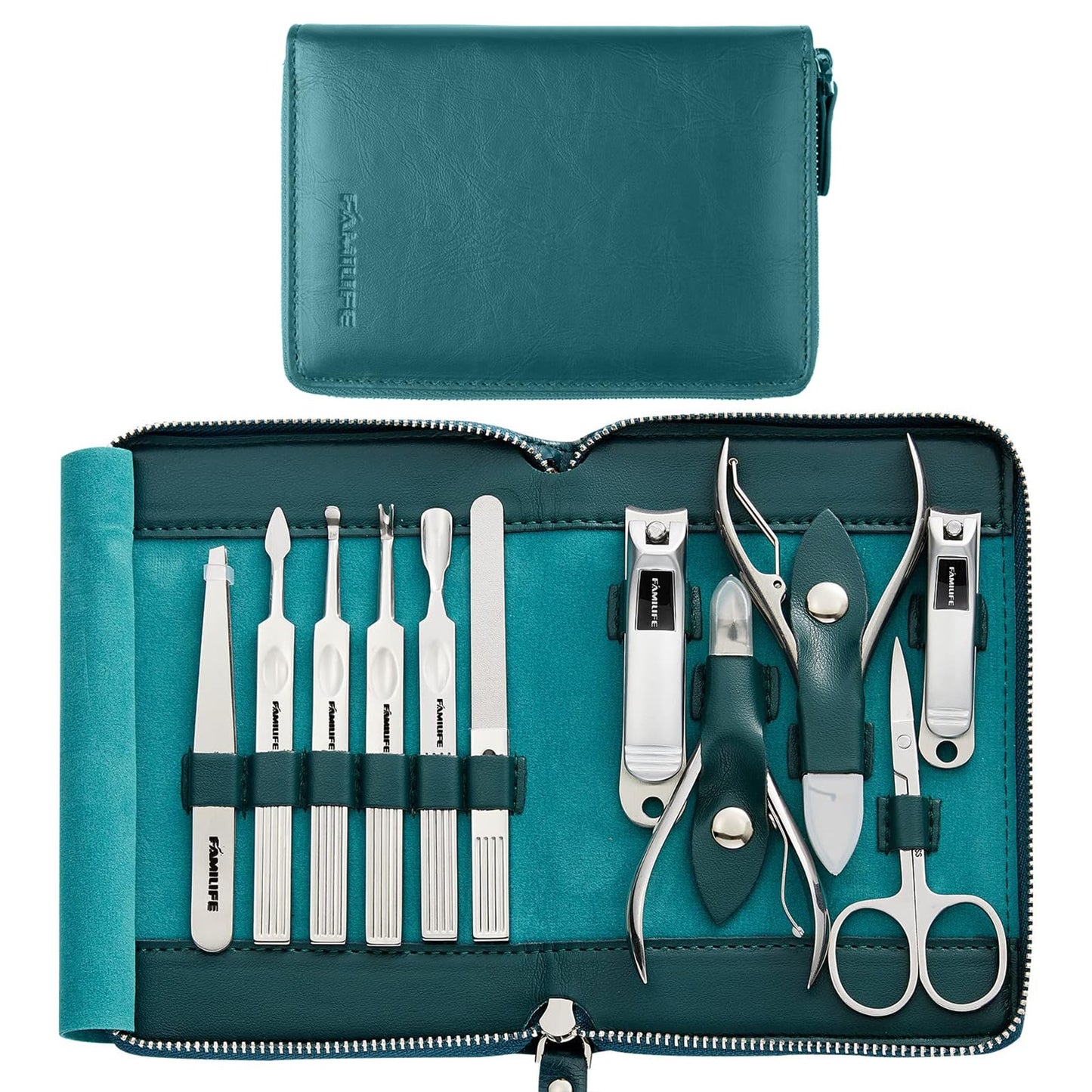 FAMILIFE Manicure Set, Nail Clippers Set Professional Manicure Kit 11 in 1 Stainless Steel Pedicure Tools Nail Kit Mens Grooming Kit with Portable Leather Travel Case Dark Violet Birthday Gifts