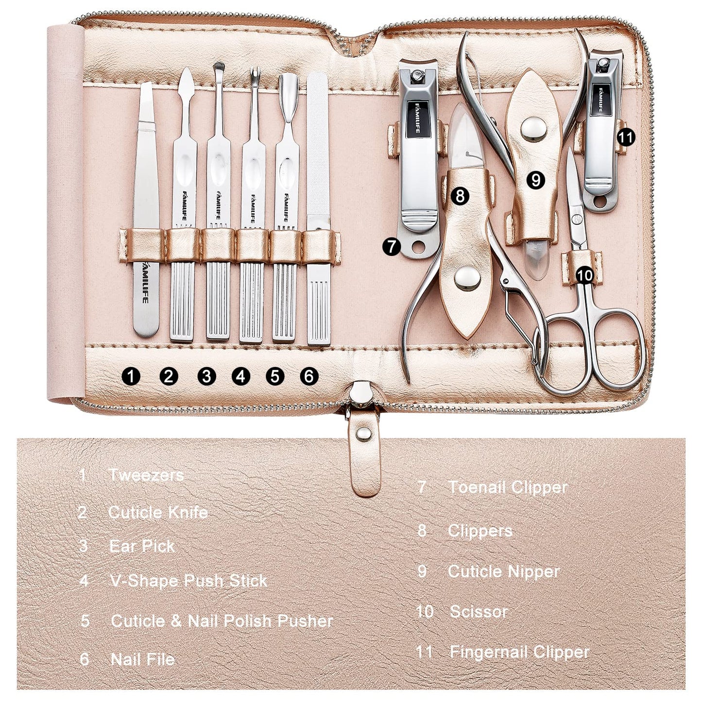 FAMILIFE Manicure Set, Nail Clippers Set Professional Manicure Kit 11 in 1 Stainless Steel Pedicure Tools Nail Kit Mens Grooming Kit with Portable Leather Travel Case Dark Violet Birthday Gifts