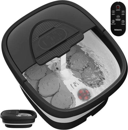Foot Spa Collapsible, Foot Bath Massager with Heat, Remote, Timer, and 24 Motorized Shiatsu Massage Balls, Foot Soaking Tub Supports Hot/Cold Water Soaking- BA03H