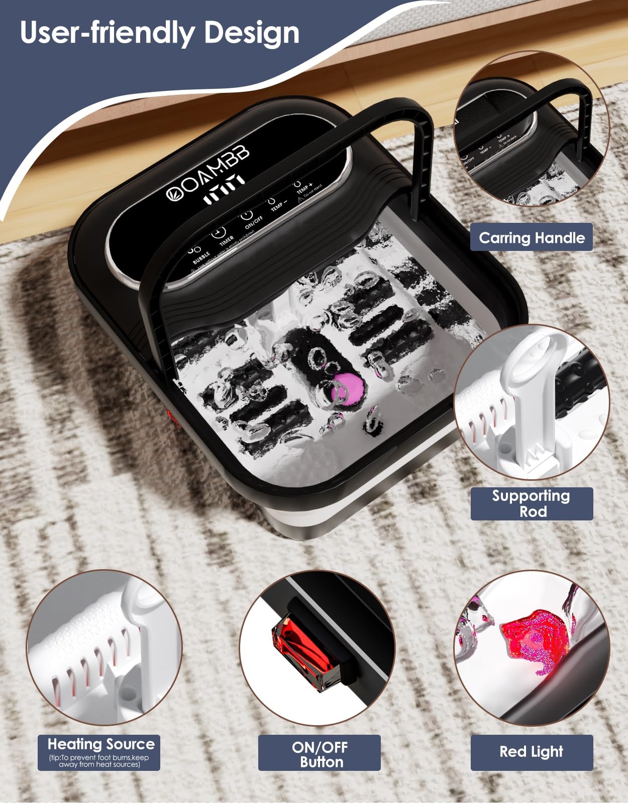 Collapsible Foot Spa with Heat, Bubble and Temp Control, Foot Bath Massager with XL Touch Screen and Massage Rollers, Foot Soaking Tub, Pedicure Foot spa for Stress Relief (Grey)