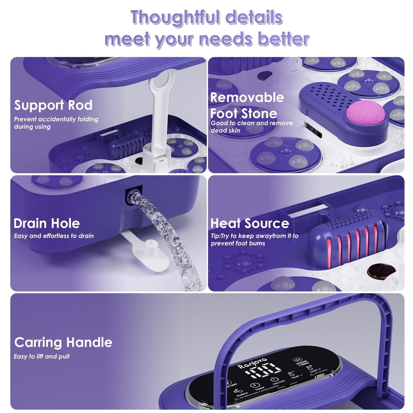 Collapsible Foot Spa Electric Rotary, Foot Bath with Heat, Bubble,Temp Control, and 24 Motorized Shiatsu Massage Balls, Pedicure Foot Spa Tub for Stress Relief (Black)