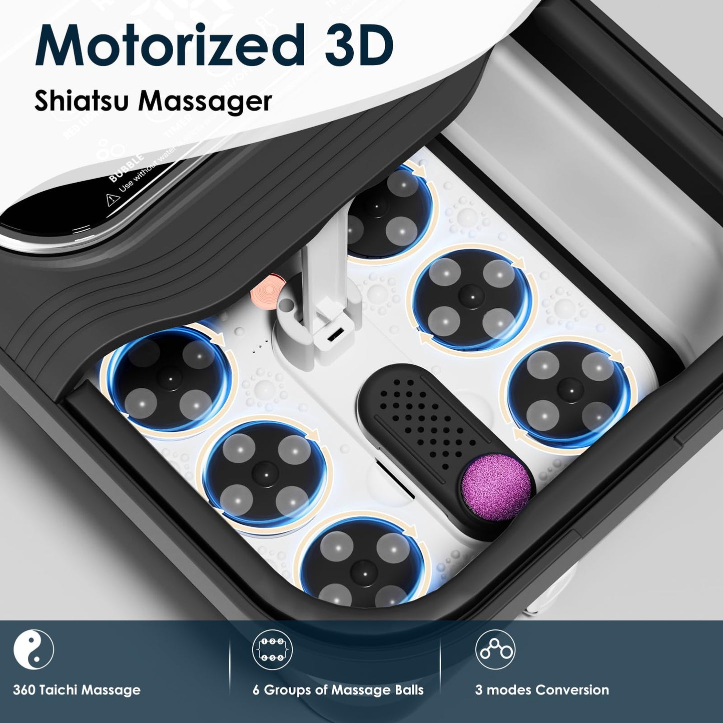 Collapsible Foot Spa Electric Rotary, Foot Bath with Heat, Bubble,Temp Control, and 24 Motorized Shiatsu Massage Balls, Pedicure Foot Spa Tub for Stress Relief (Black)