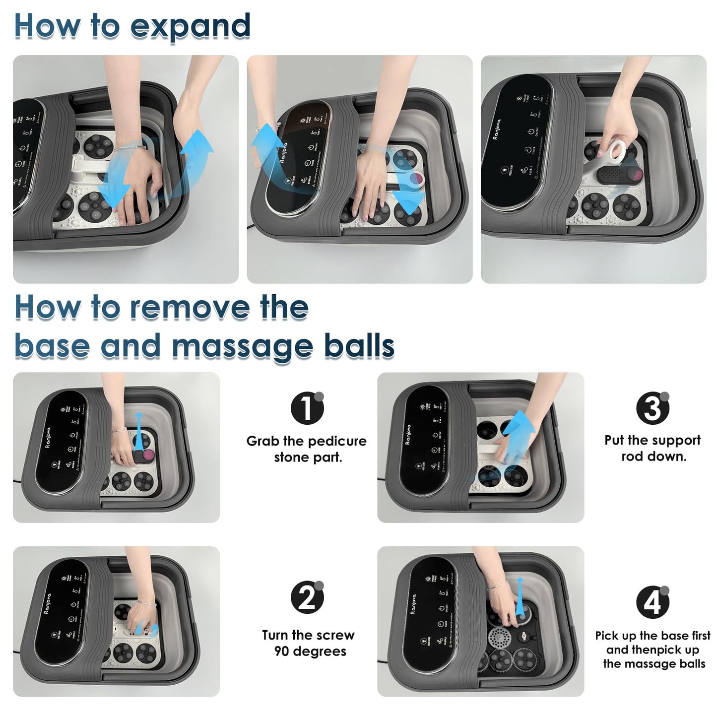 Collapsible Foot Spa Electric Rotary, Foot Bath with Heat, Bubble,Temp Control, and 24 Motorized Shiatsu Massage Balls, Pedicure Foot Spa Tub for Stress Relief (Black)