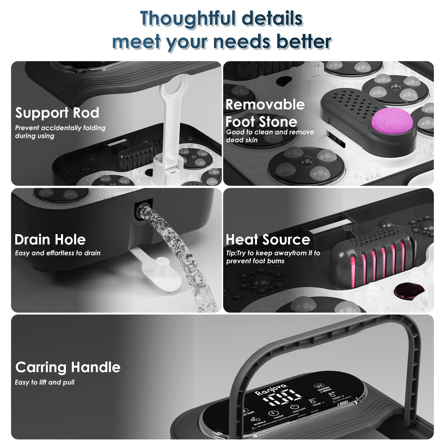 Collapsible Foot Spa Electric Rotary, Foot Bath with Heat, Bubble,Temp Control, and 24 Motorized Shiatsu Massage Balls, Pedicure Foot Spa Tub for Stress Relief (Black)