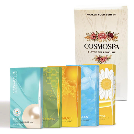 CosmoSpa Deluxe Six-Step Pedicure Set - 3 Pack, Premium Foot Care Kit for Ultimate Spa Experience at Home, Perfect for Relaxation and Rejuvenation (Green Tea & Honey)