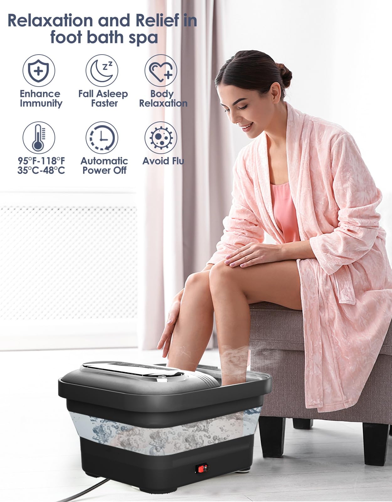 Collapsible Foot Spa with Heat, Bubble and Temp Control, Foot Bath Massager with XL Touch Screen and Massage Rollers, Foot Soaking Tub, Pedicure Foot spa for Stress Relief (Grey)