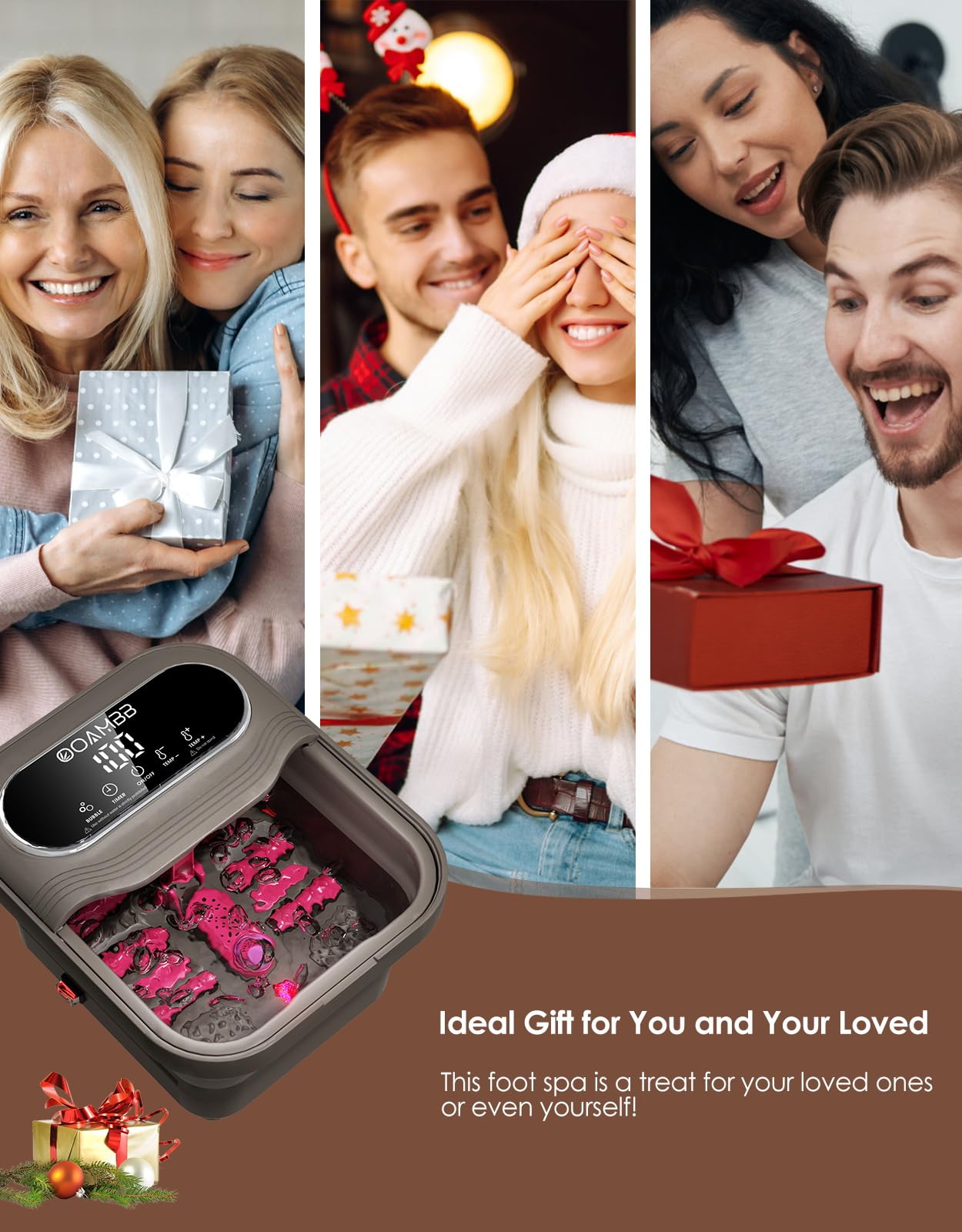 Collapsible Foot Spa with Heat, Bubble and Temp Control, Foot Bath Massager with XL Touch Screen and Massage Rollers, Foot Soaking Tub, Pedicure Foot spa for Stress Relief (Grey)