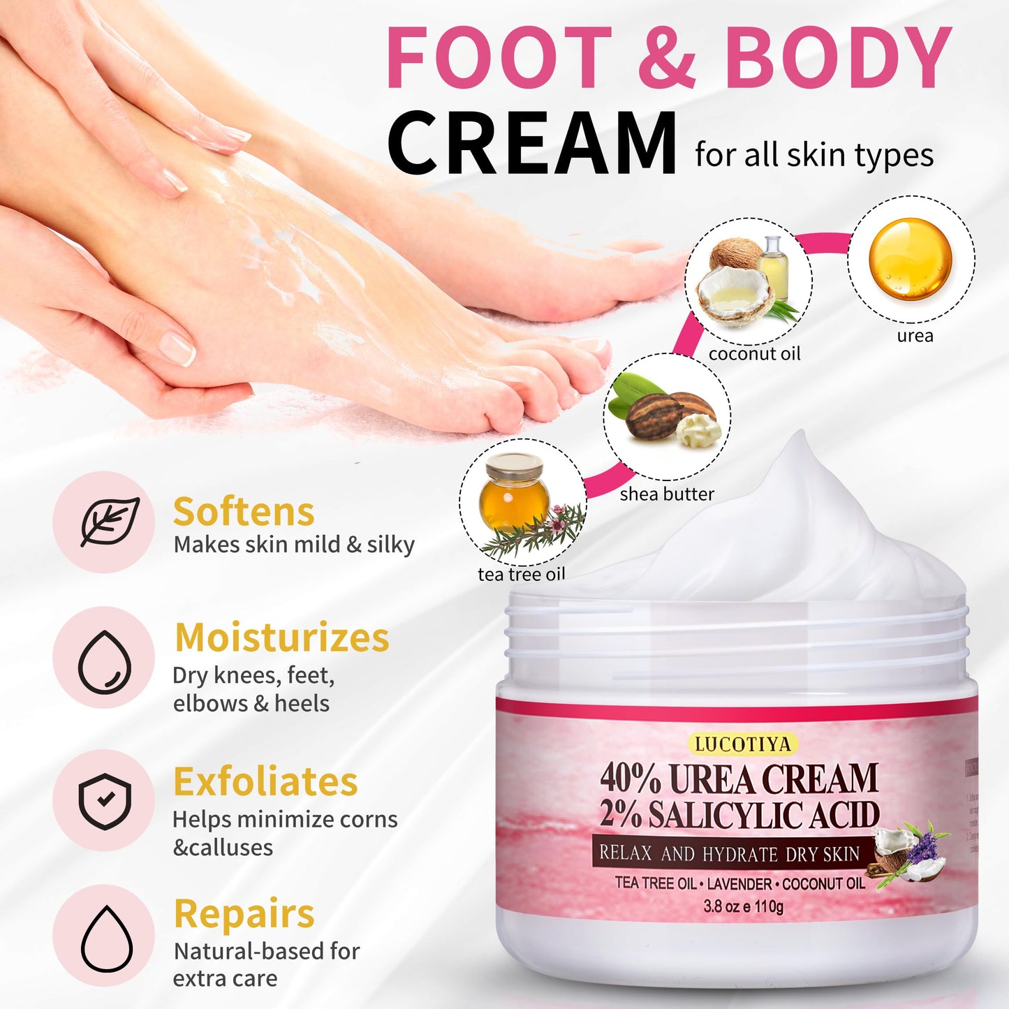 Foot Soak Set Pedicure Kit Foot Spa Callus Remover for Feet Cuticle Remover Foot File for Dead Skin Pink Salt Urea Cream for Feet Aloe Lavender Pedicure Supplies Dry Cracked Feet for Women Men