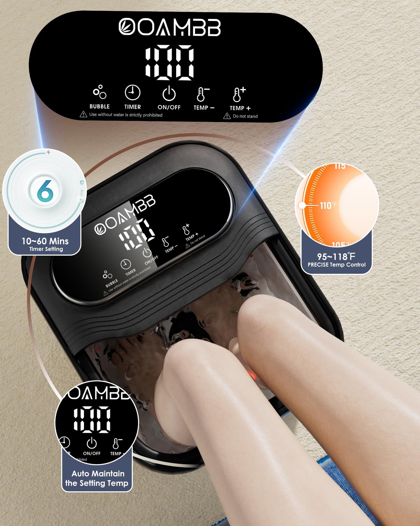 Collapsible Foot Spa with Heat, Bubble and Temp Control, Foot Bath Massager with XL Touch Screen and Massage Rollers, Foot Soaking Tub, Pedicure Foot spa for Stress Relief (Grey)