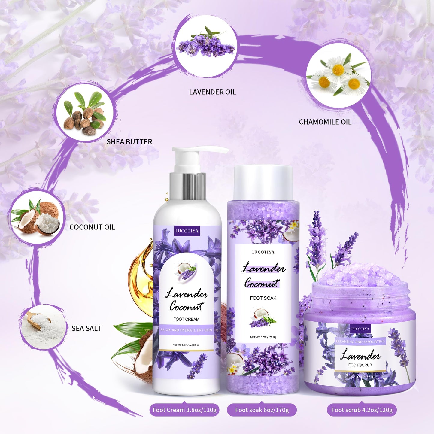 Foot Soak Set Feet Callus Remover Pedicure Set - Lavender Foot Soak Salts,Foot File,Foot Scrub & Urea Foot Cream Pedicure Supplies For Dry Cracked Feet Foot Spa Kit for Women