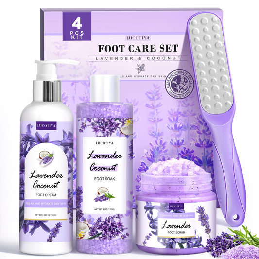 Foot Soak Set Feet Callus Remover Pedicure Set - Lavender Foot Soak Salts,Foot File,Foot Scrub & Urea Foot Cream Pedicure Supplies For Dry Cracked Feet Foot Spa Kit for Women